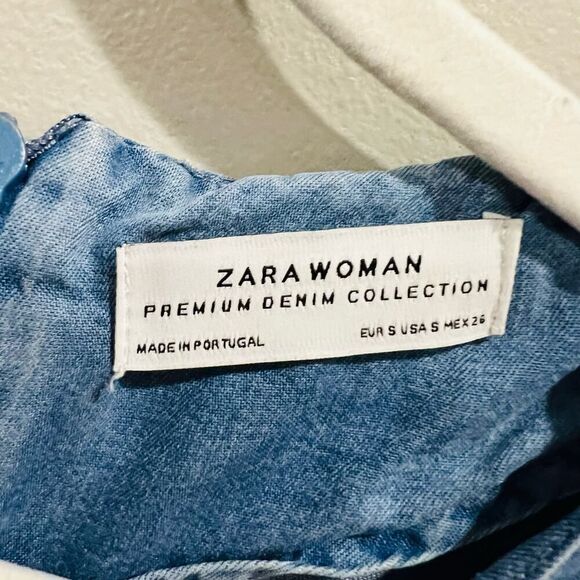 Zara Woman Premium Denim Collection chambray 3/4 bell sleeve dress Size Small - Picture 6 of 7